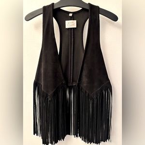 McGuire Denim Black Suede Fringe Open Front Vest size small